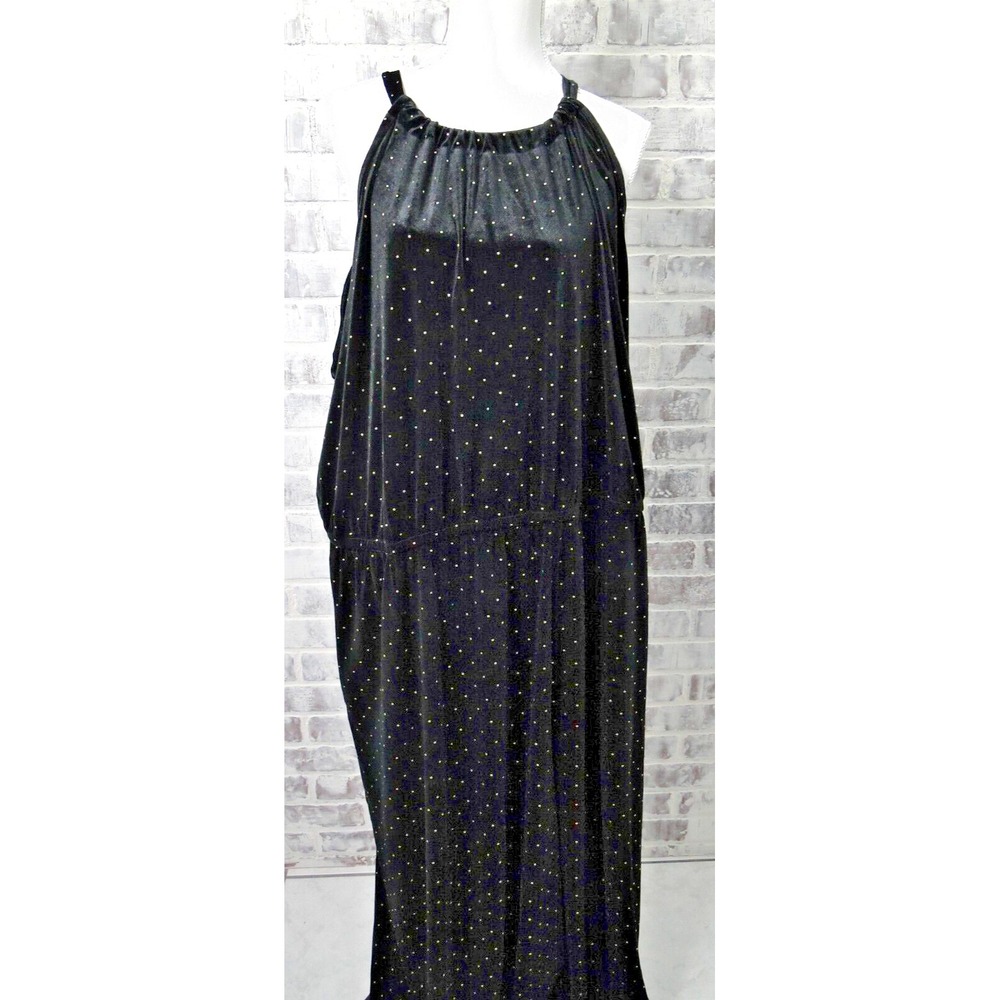 Lane Bryant Black Velvet Gold Stud Formal Jumpsuit Wide Leg Sz 34 / 36